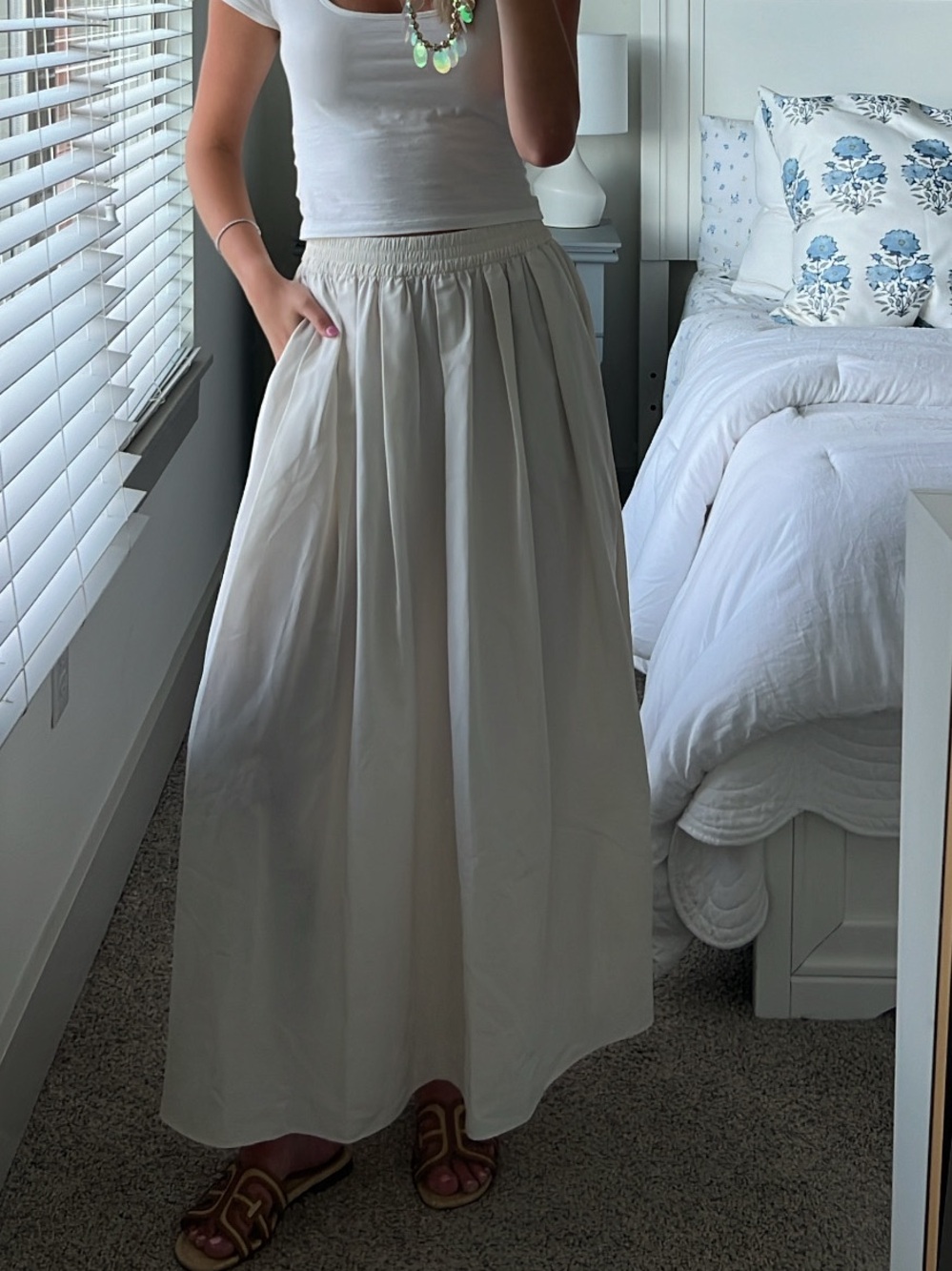 Zara Cream Gathered Waist Maxi Skirt